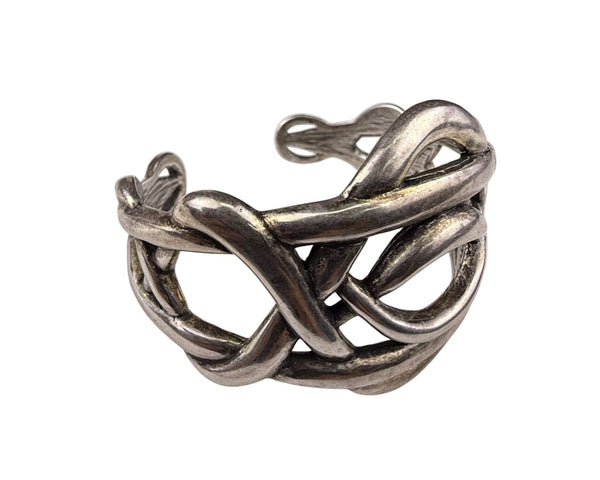 Chicos Silver Tone Woven Cuff Bracelet For Women Textured Metal Art Design OS