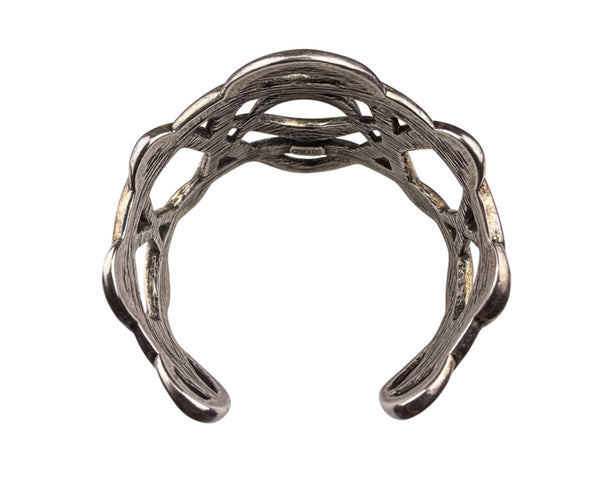 Chicos Silver Tone Woven Cuff Bracelet For Women Textured Metal Art Design OS