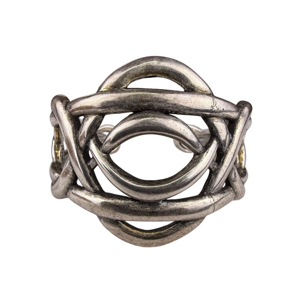 Chicos Silver Tone Woven Cuff Bracelet For Women Textured Metal Art Design OS