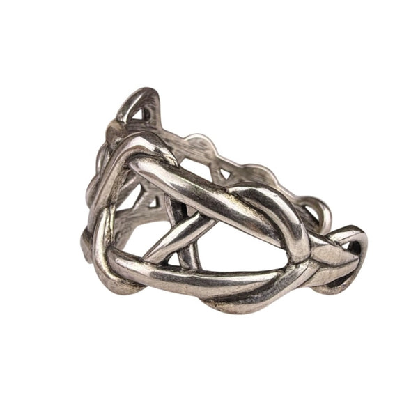 Chicos Silver Tone Woven Cuff Bracelet For Women Textured Metal Art Design OS