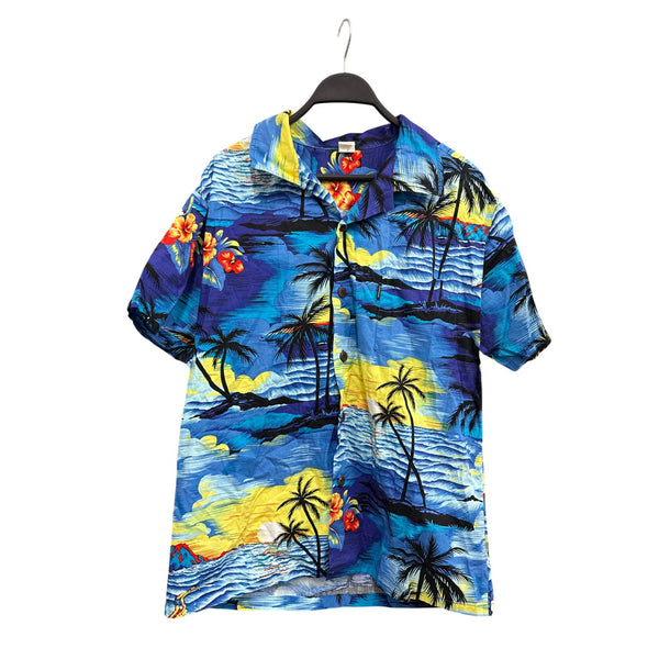 Palmwave Hawaii Mens Blue Hawaiian Button-Up Aloha Shirt 100% Cotton Medium M