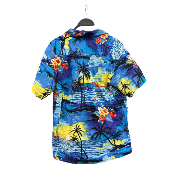 Palmwave Hawaii Mens Blue Hawaiian Button-Up Aloha Shirt 100% Cotton Medium M