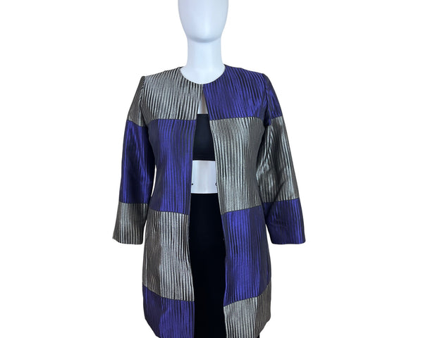 Chico’s Purple & Silver Colorblock Women's Open Front Jacket 3/4 Sleeve Size 2