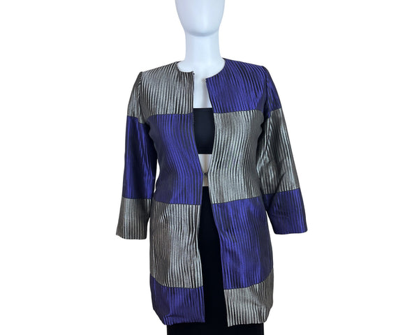 Chico’s Purple & Silver Colorblock Women's Open Front Jacket 3/4 Sleeve Size 2