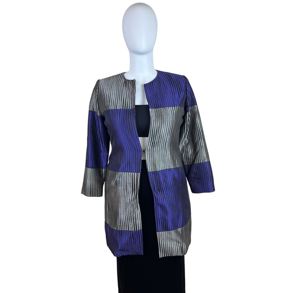Chico’s Purple & Silver Colorblock Women's Open Front Jacket 3/4 Sleeve Size 2