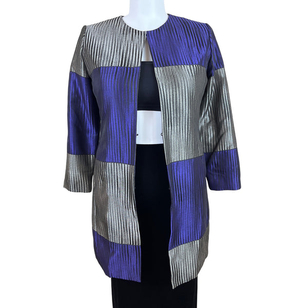 Chico’s Purple & Silver Colorblock Women's Open Front Jacket 3/4 Sleeve Size 2