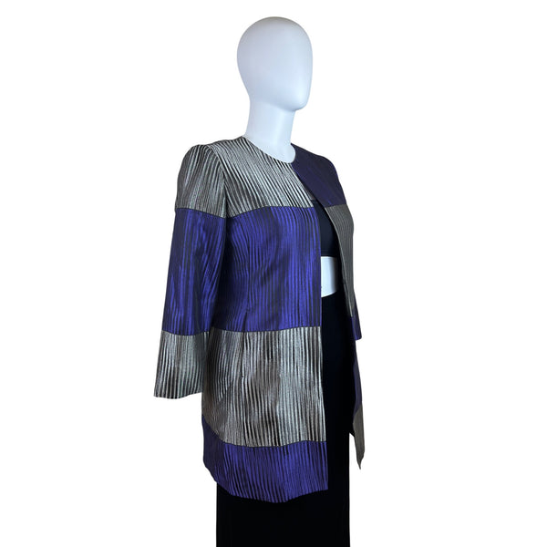 Chico’s Purple & Silver Colorblock Women's Open Front Jacket 3/4 Sleeve Size 2