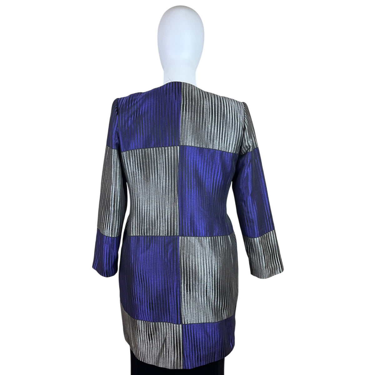 Chico’s Purple & Silver Colorblock Women's Open Front Jacket 3/4 Sleeve Size 2