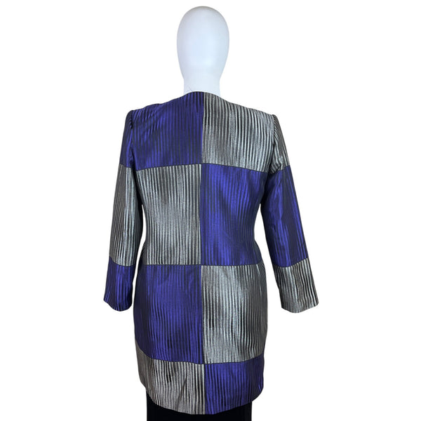 Chico’s Purple & Silver Colorblock Women's Open Front Jacket 3/4 Sleeve Size 2