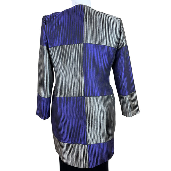 Chico’s Purple & Silver Colorblock Women's Open Front Jacket 3/4 Sleeve Size 2