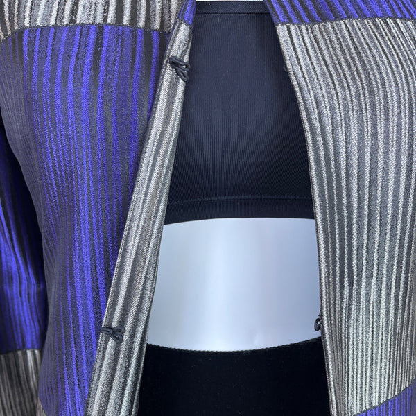 Chico’s Purple & Silver Colorblock Women's Open Front Jacket 3/4 Sleeve Size 2