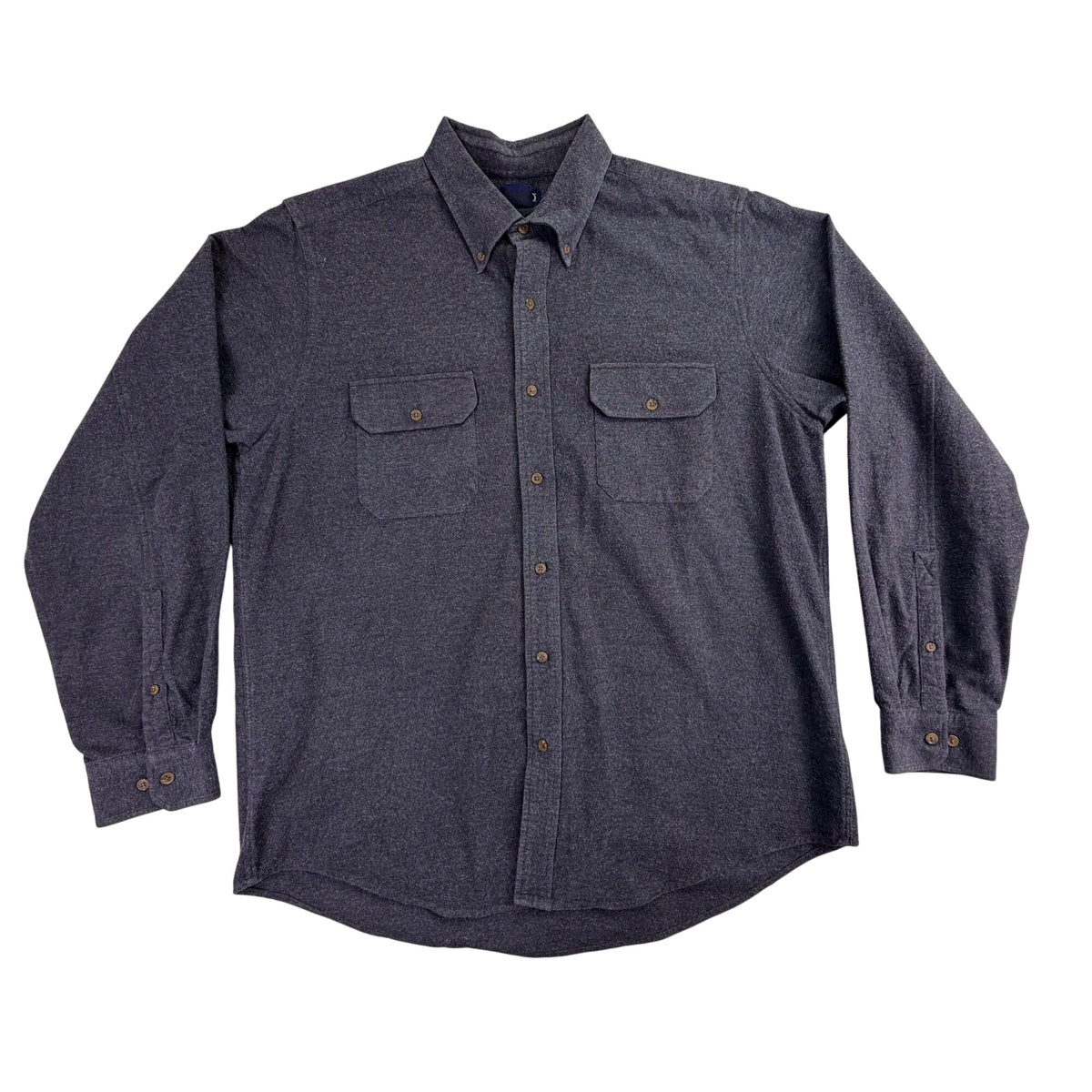 Lands End Mens Gray Cotton Button-Up Long Sleeve Shirt Pocketed Casual Size L