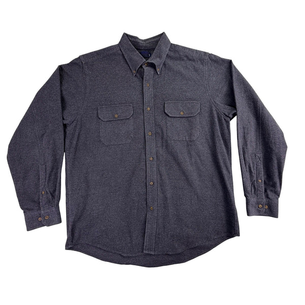 Lands End Mens Gray Cotton Button-Up Long Sleeve Shirt Pocketed Casual Size L