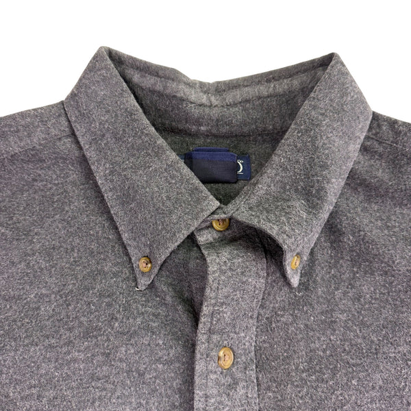 Lands End Mens Gray Cotton Button-Up Long Sleeve Shirt Pocketed Casual Size L
