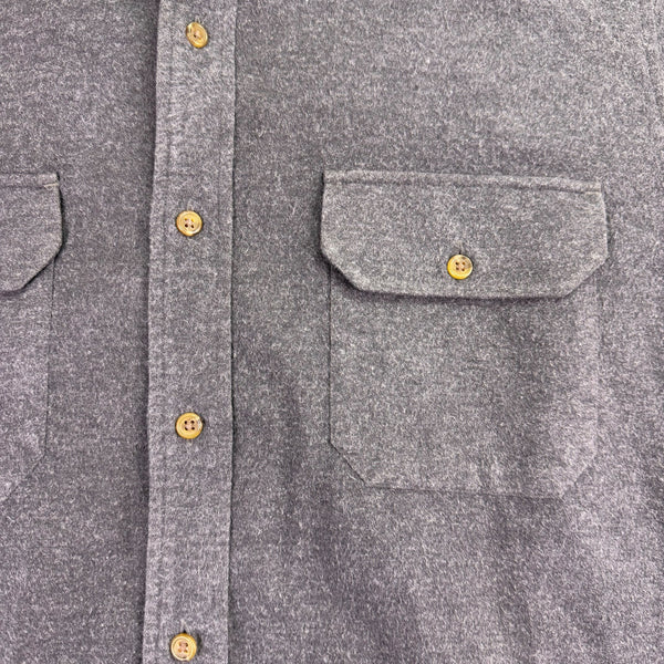 Lands End Mens Gray Cotton Button-Up Long Sleeve Shirt Pocketed Casual Size L