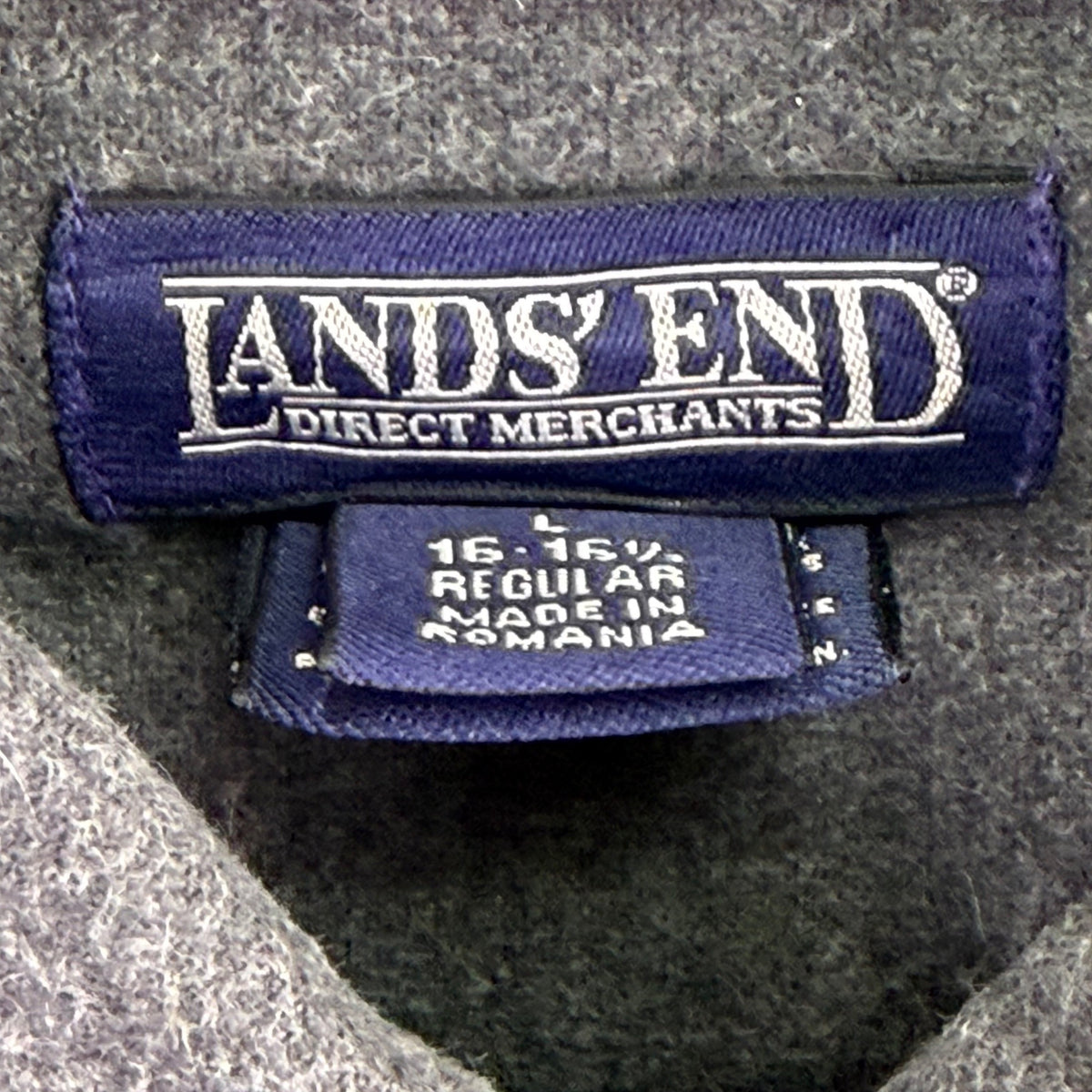 Lands End Mens Gray Cotton Button-Up Long Sleeve Shirt Pocketed Casual Size L