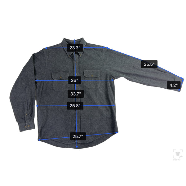 Lands End Mens Gray Cotton Button-Up Long Sleeve Shirt Pocketed Casual Size L