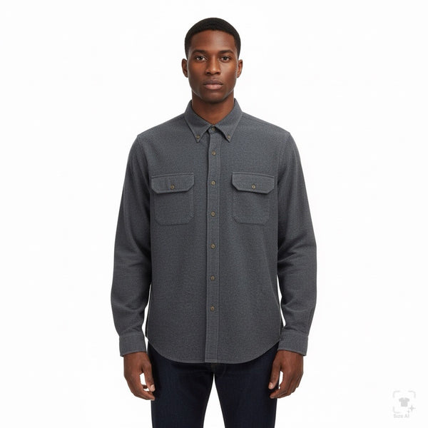 Lands End Mens Gray Cotton Button-Up Long Sleeve Shirt Pocketed Casual Size L