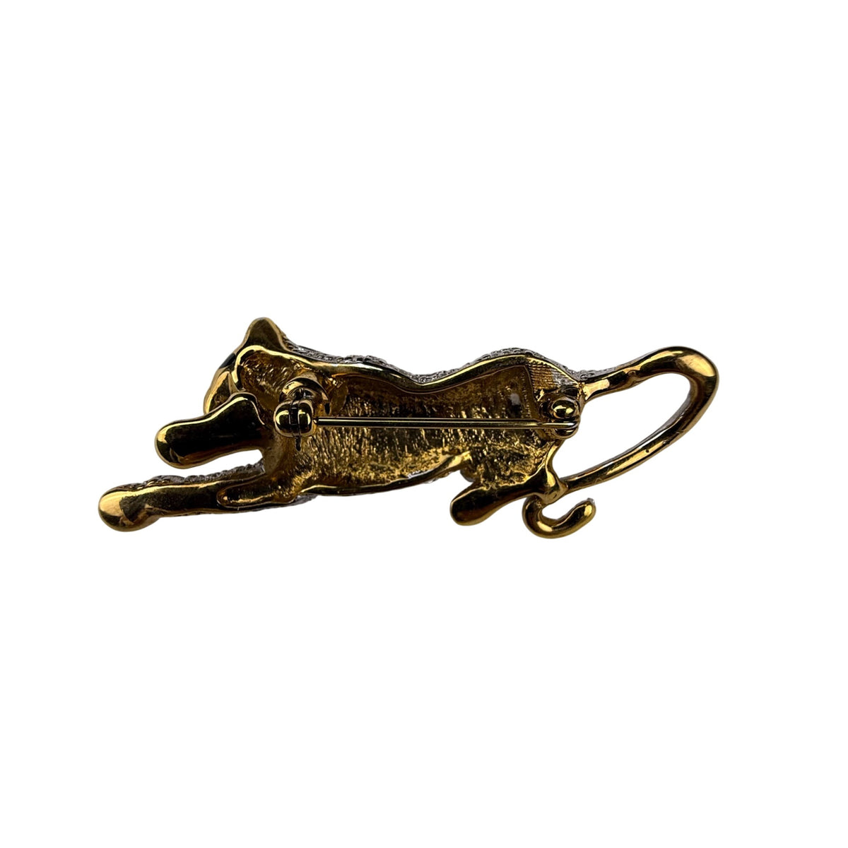 Vintage Panther Crystal Rhinestone & Enamel Brooch Gold Silver Black Elegant Pin