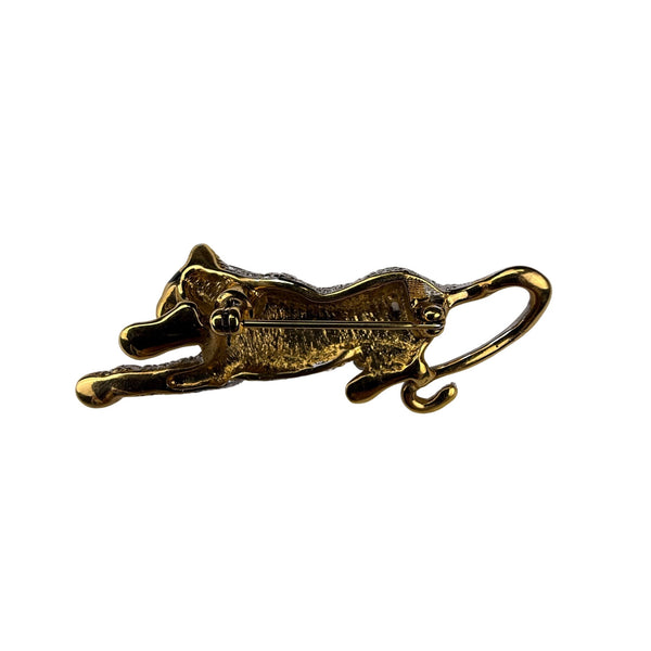 Vintage Panther Crystal Rhinestone & Enamel Brooch Gold Silver Black Elegant Pin
