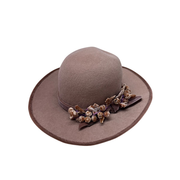 Vintage Carol Carr Brown Wool Hat Floral Accents & Ribbon Detail Made In USA