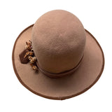Vintage Carol Carr Brown Wool Hat Floral Accents & Ribbon Detail Made In USA
