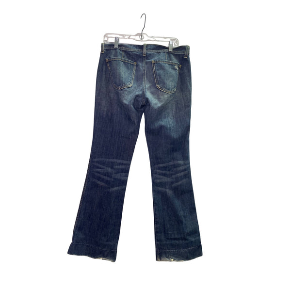 Old Navy Womens Blue Cotton Ultra Low Rise Slim Bootcut Distressed Jeans Size 6