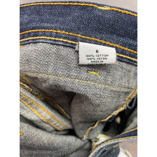 Old Navy Womens Blue Cotton Ultra Low Rise Slim Bootcut Distressed Jeans Size 6
