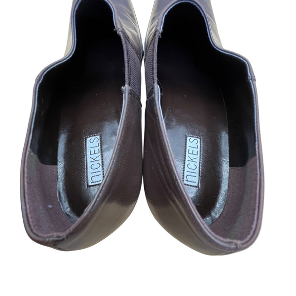 Nickels Women’s Brown Leather Block Heel Slip-On Rabbit Dress Shoes Size 8.5M