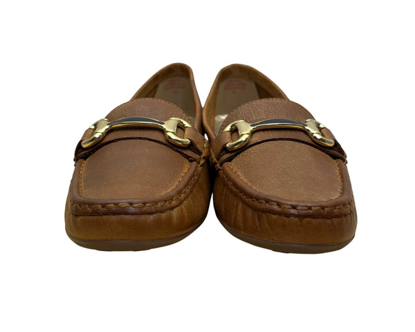 Marc Joseph Grand St Women’s Brown Leather Gold Bit Slip-On Loafers Size 9.5