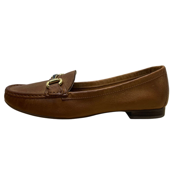 Marc Joseph Grand St Women’s Brown Leather Gold Bit Slip-On Loafers Size 9.5