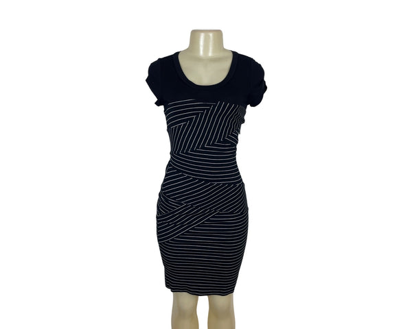 BCBG Max Azria Womens Black & White Striped Bodycon Layered Dress SIze 4