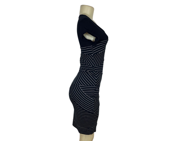 BCBG Max Azria Womens Black & White Striped Bodycon Layered Dress SIze 4