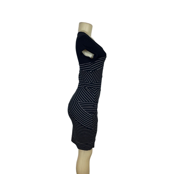 BCBG Max Azria Womens Black & White Striped Bodycon Layered Dress SIze 4