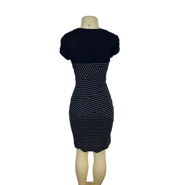 BCBG Max Azria Womens Black & White Striped Bodycon Layered Dress SIze 4