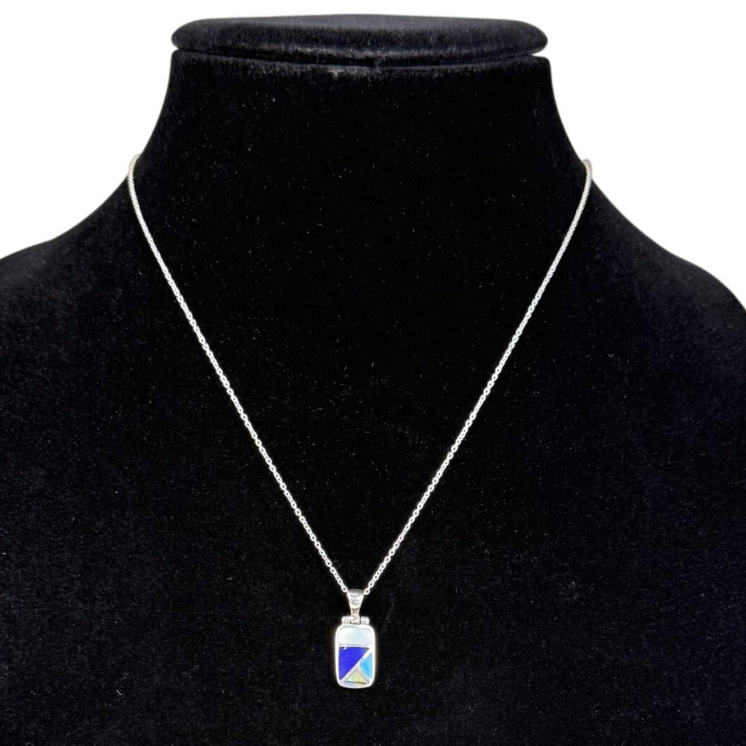 Sterling Silver 925 Womens Chain Necklace Blue Multicolor Pendant