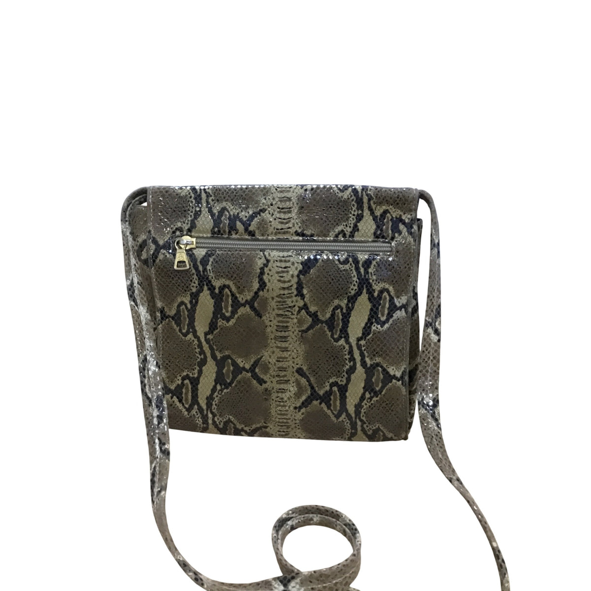Due Fratelli Womens Beige Snakeskin Crossbody Bag Genuine Leather With Zip Closure