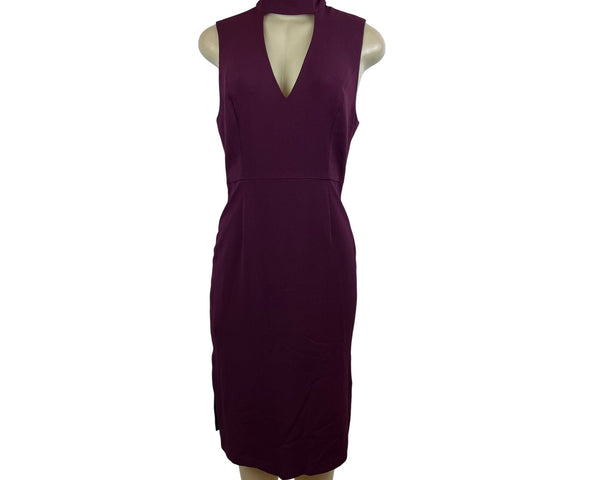 BCBGeneration Womens Sleeveless Plum Midi Dress with Choker Collar Sz 8