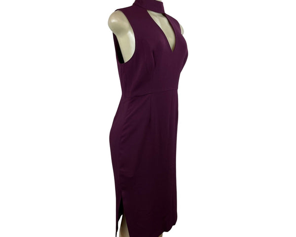 BCBGeneration Womens Sleeveless Plum Midi Dress with Choker Collar Sz 8