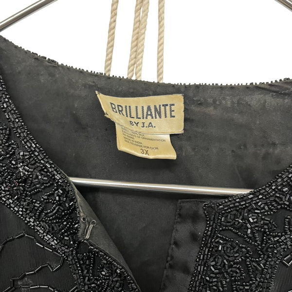 Brilliante By J.A. Womens Black Beaded Cocktail Jacket 3X Elegant Evening Leaf Pattern