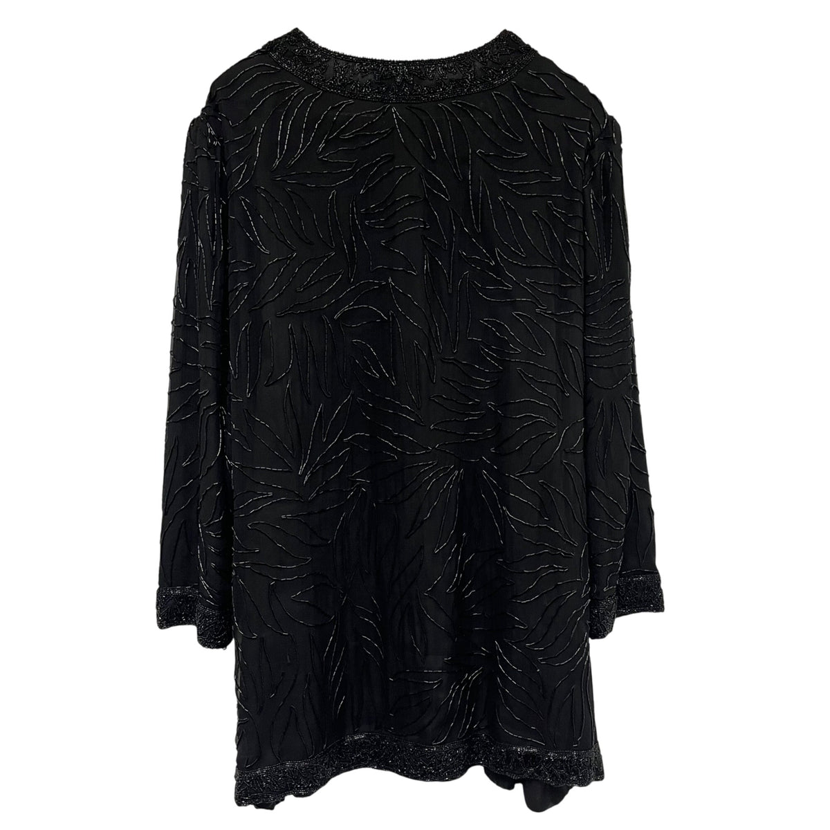 Brilliante By J.A. Womens Black Beaded Cocktail Jacket 3X Elegant Evening Leaf Pattern