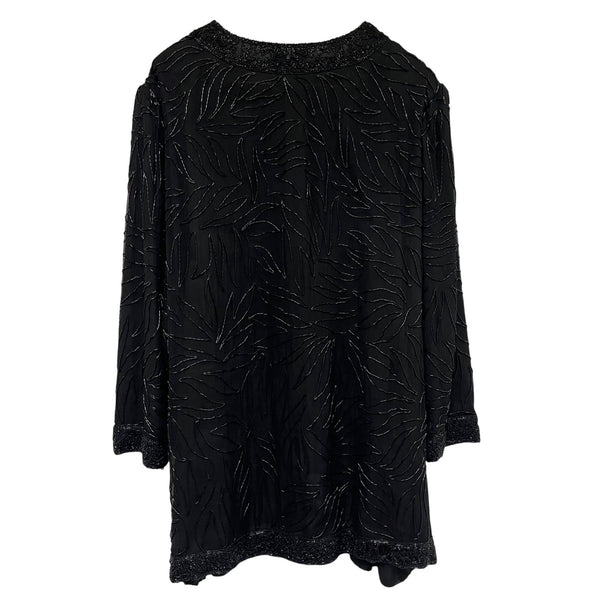 Brilliante By J.A. Womens Black Beaded Cocktail Jacket 3X Elegant Evening Leaf Pattern