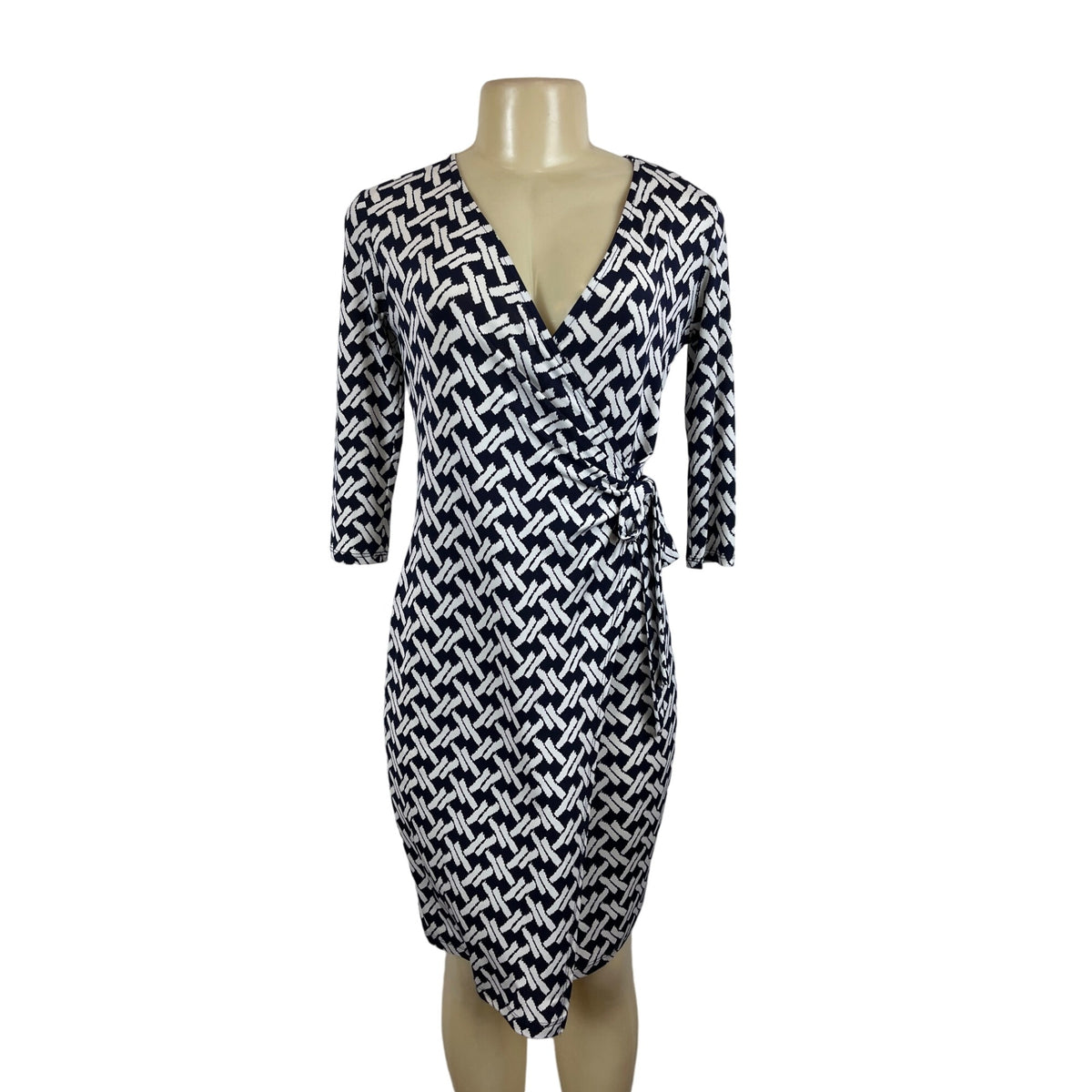 Gilli Womens Navy & White Wrap Dress With Geometric Pattern Sz XS