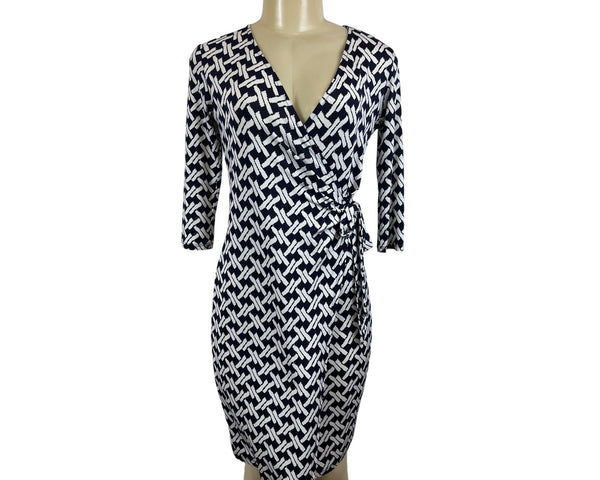 Gilli Womens Navy & White Wrap Dress With Geometric Pattern Sz XS