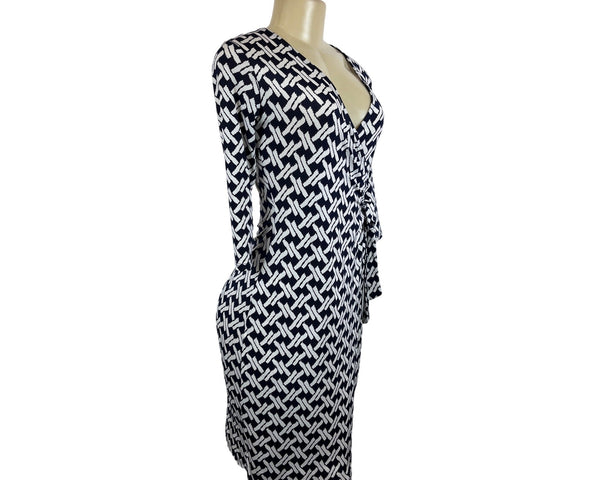 Gilli Womens Navy & White Wrap Dress With Geometric Pattern Sz XS