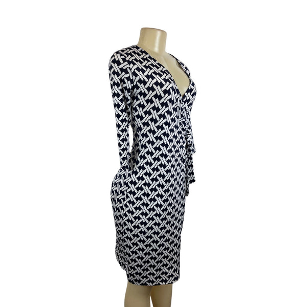 Gilli Womens Navy & White Wrap Dress With Geometric Pattern Sz XS