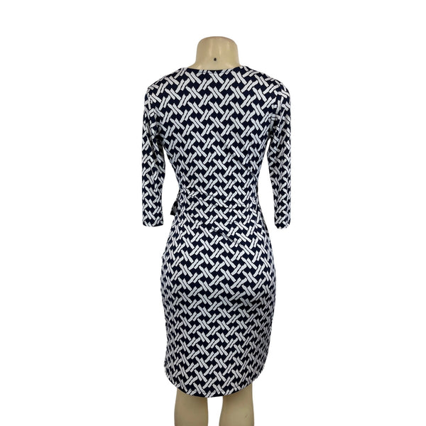 Gilli Womens Navy & White Wrap Dress With Geometric Pattern Sz XS