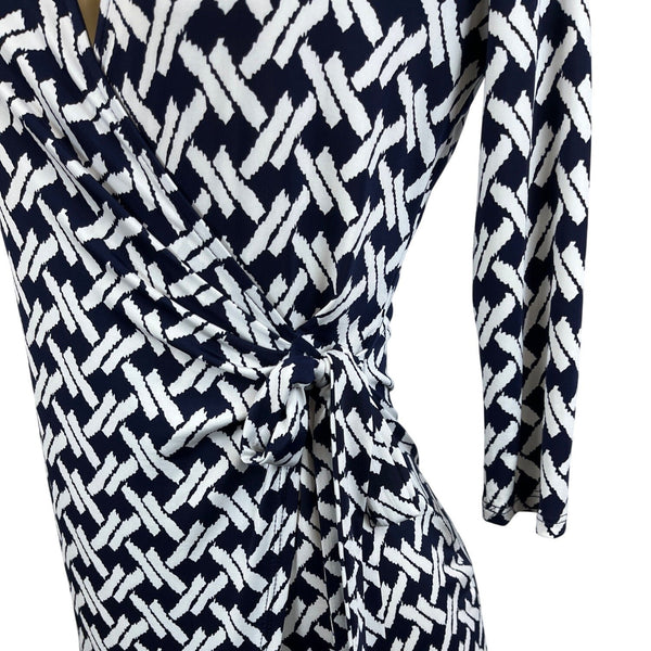 Gilli Womens Navy & White Wrap Dress With Geometric Pattern Sz XS