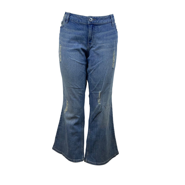Arizona Women's Blue Cotton Flare Jeans Size 17 Distressed Design - New