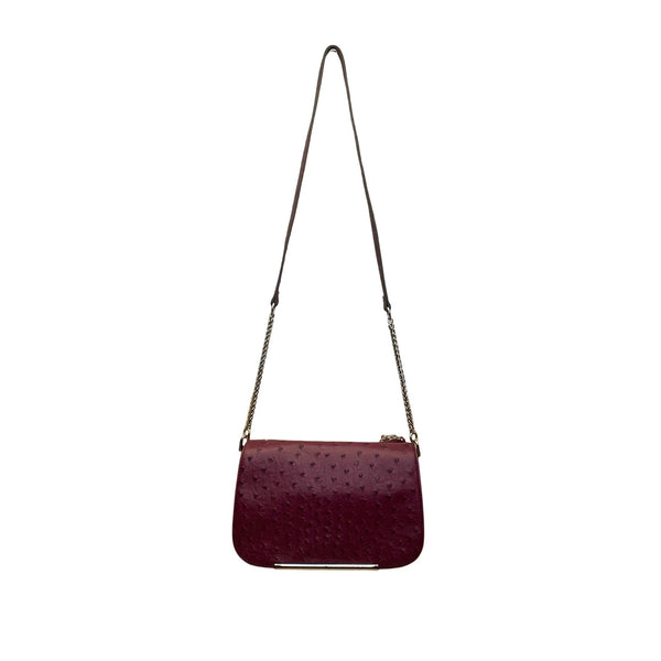 Ivanka Trump Women’s Burgundy Faux Leather Ostrich Textured Chain Crossbody Bag